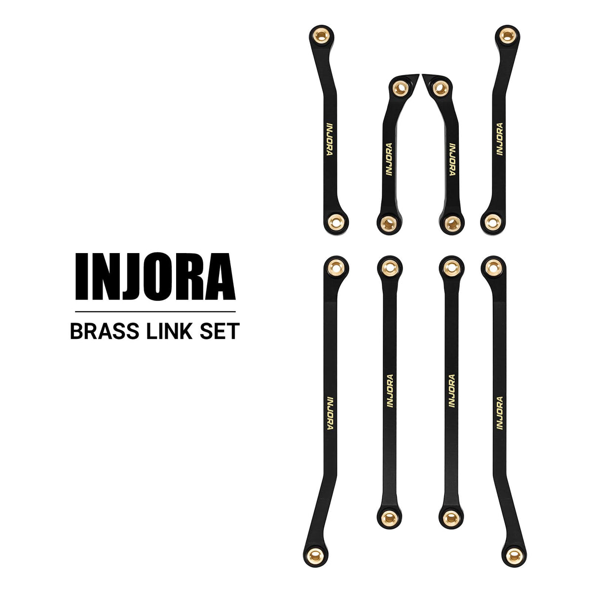 INJORA brass high-clearance links cross-section emphasizes precise CNC machining and durable construction