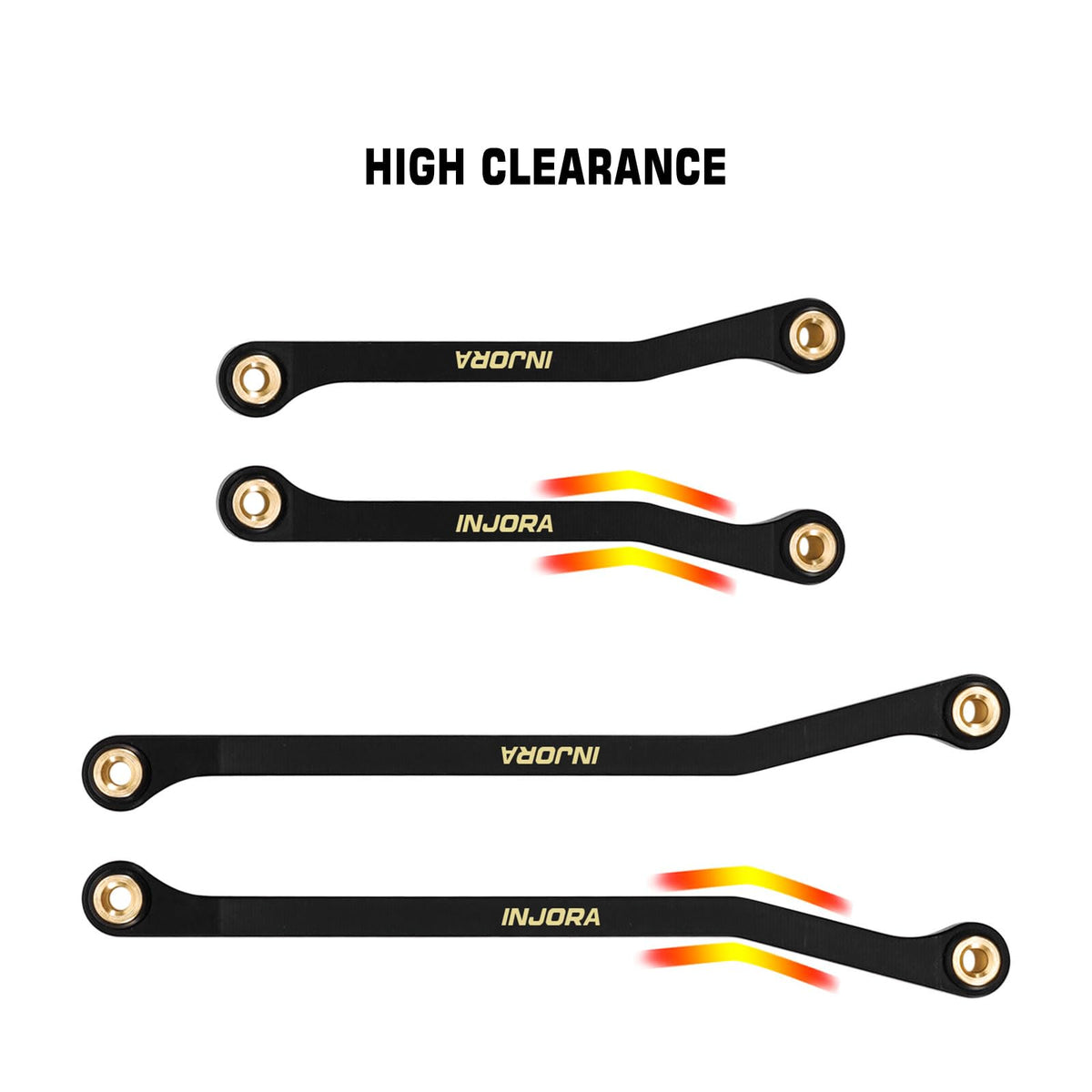 INJORA brass high-clearance links side profile highlights compact fit for tight courses