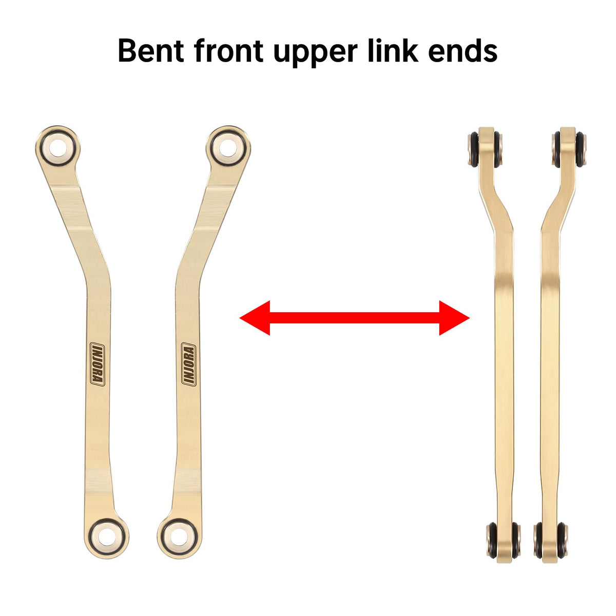 INJORA brass high clearance links closeup reveals etched logo and quality finish.
