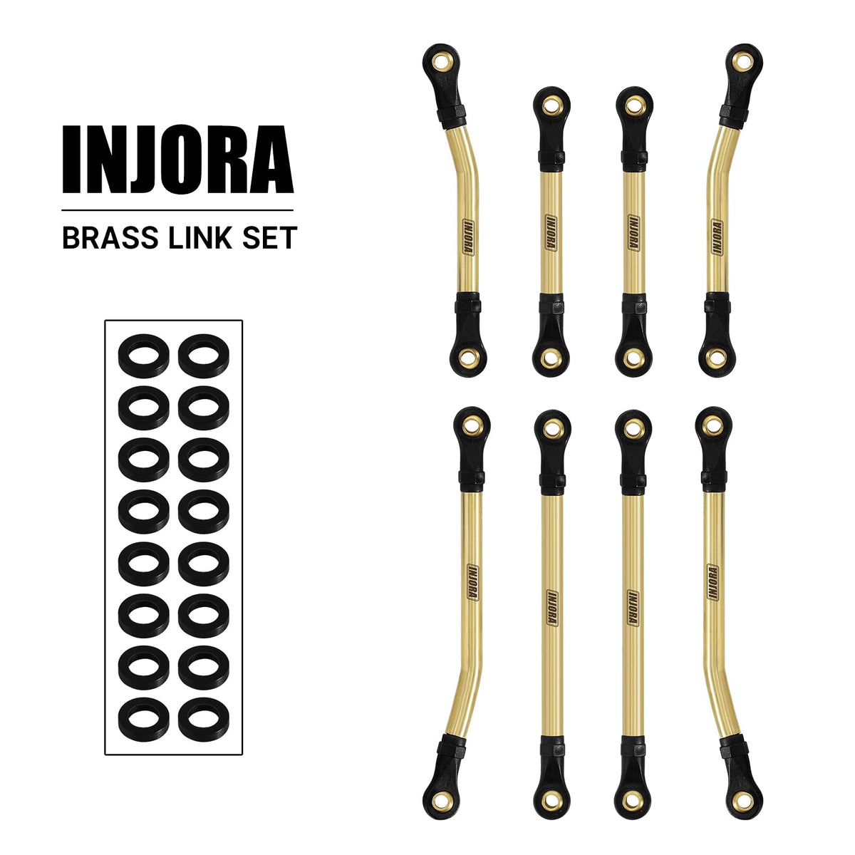 INJORA brass link set closeup improves installation precision for TRX4M Bronco Defender.
