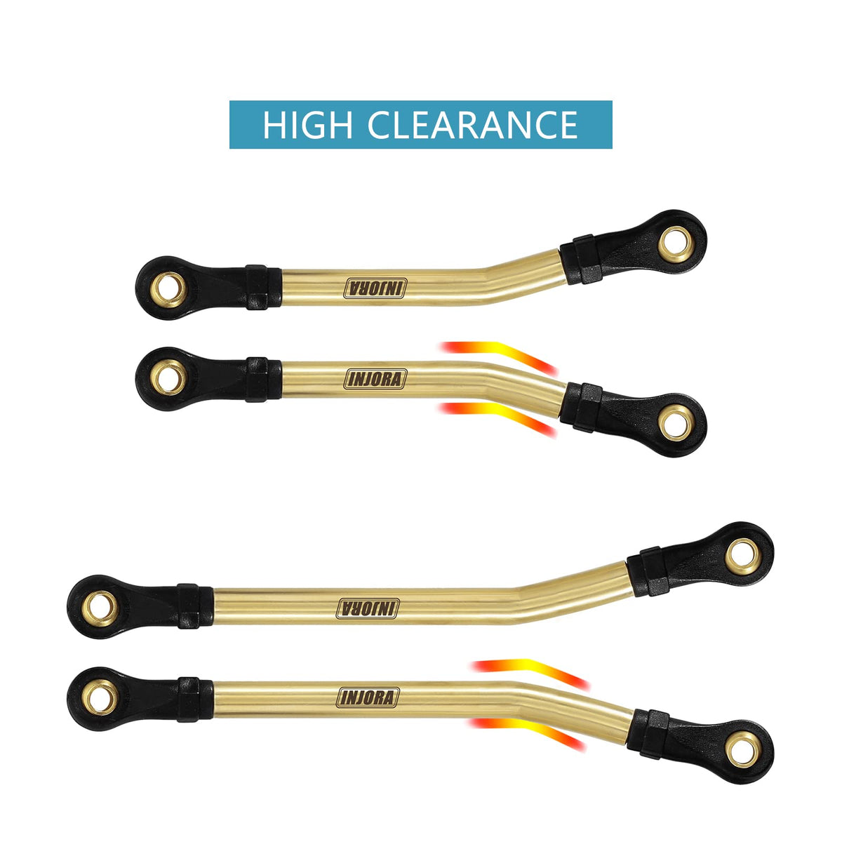 INJORA brass links fitment for TRX4M Bronco Defender shows weight benefits and stability.