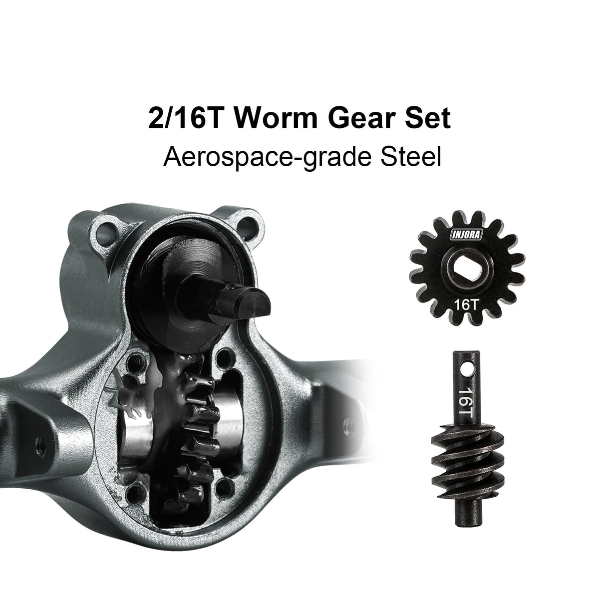 INJORA brass steering knuckles increase front axle weight for traction.
