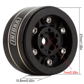 INJORA brass wheel with black coating and chamfered edges looks sharp and corrosion-resistant.