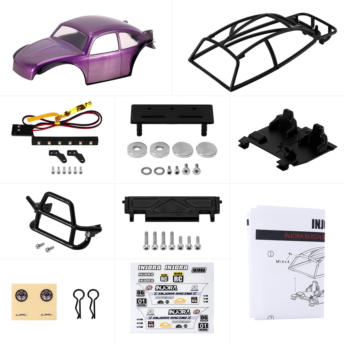 INJORA Bug24 roll cage detail, rear view highlighting durability for off-road RC.