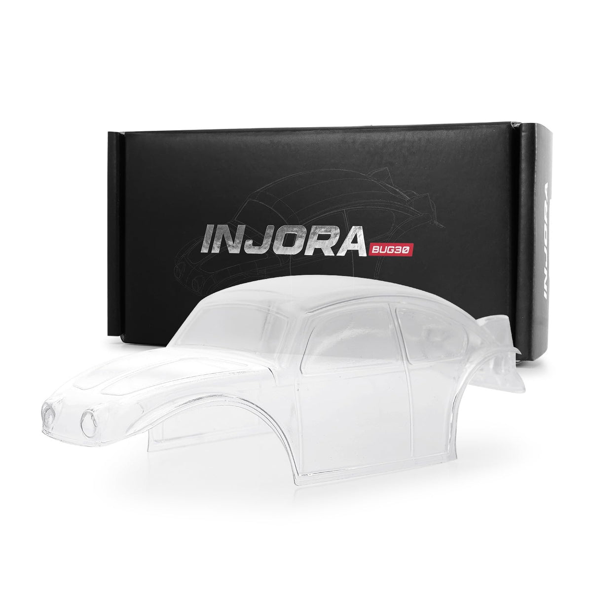 INJORA Bug30 body shell clear for SCX30, ready for DIY painting.
