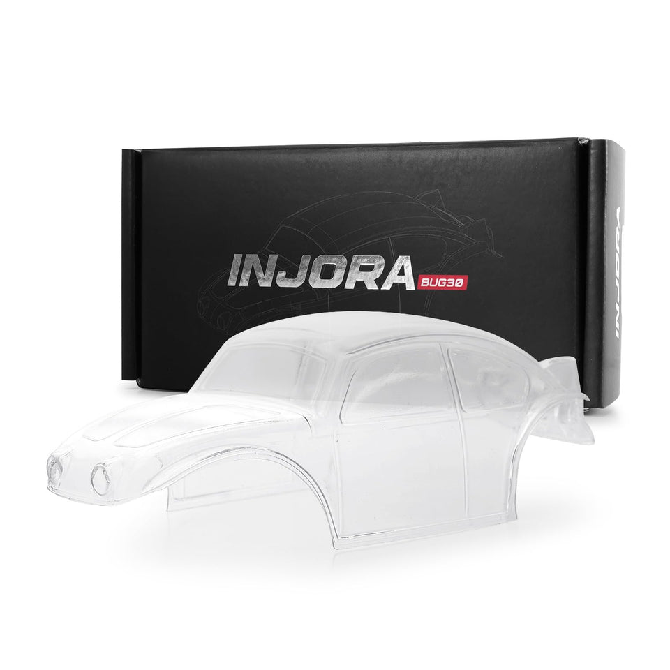 INJORA Bug30 body shell clear for SCX30, ready for DIY painting.