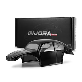 INJORA BUG30 body shell in clear finish with window masks for DIY painting.