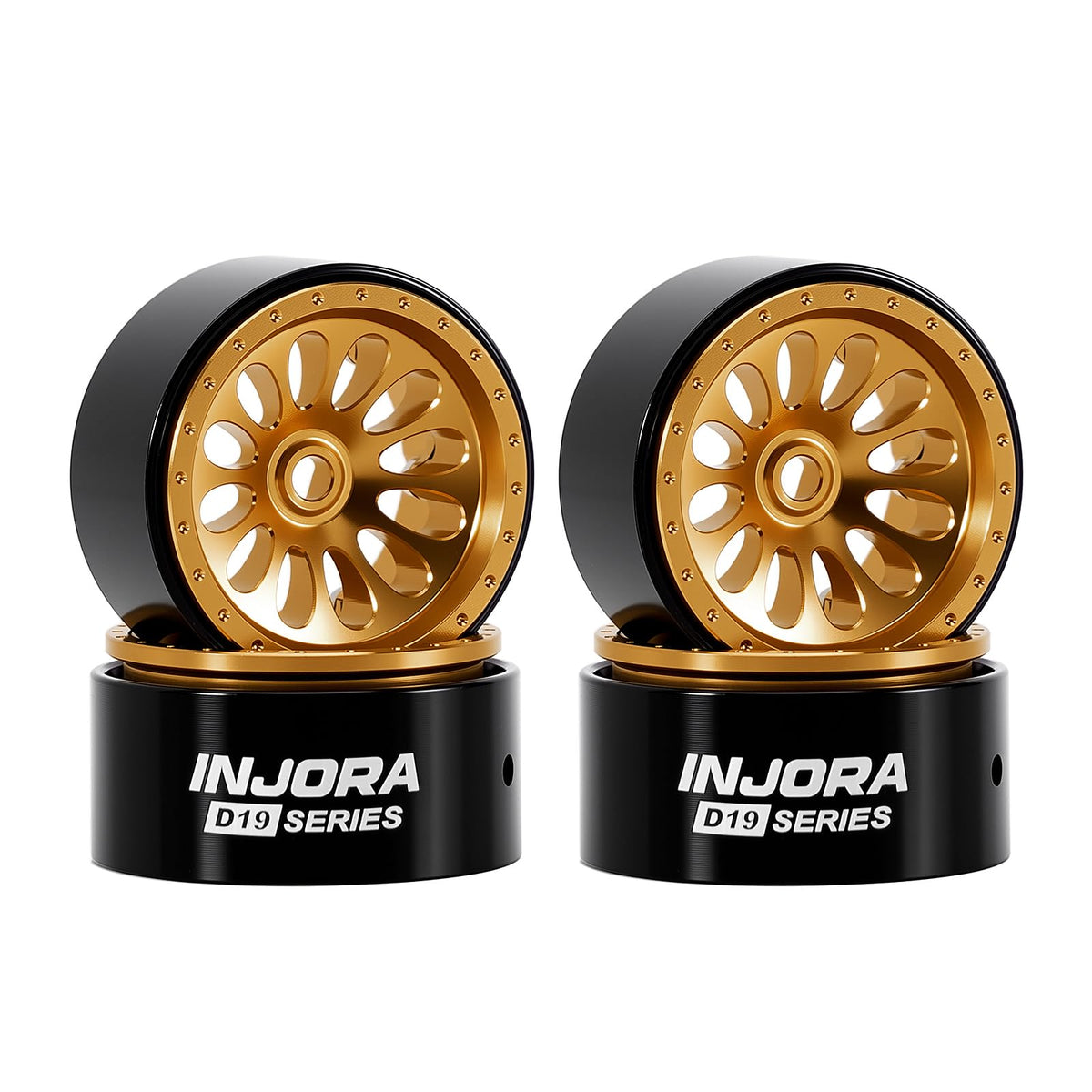 INJORA D19 Ripple 0.7-inch beadlock wheel for Axial SCX30, gold, precise fit.