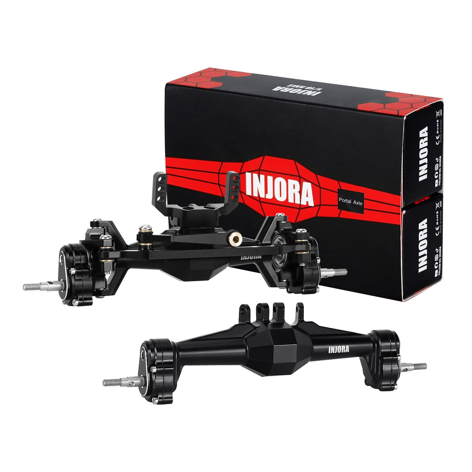 INJORA diamond portal axle with +5mm width enhances ground clearance and stability.