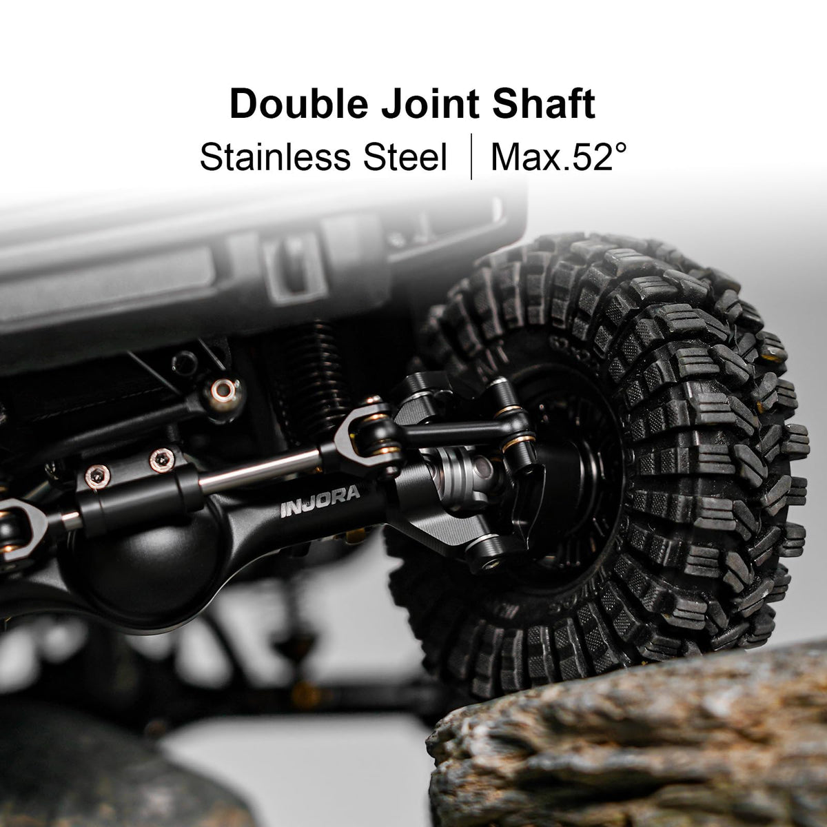 INJORA double joint shafts reduce wheel vibration during sharp turns