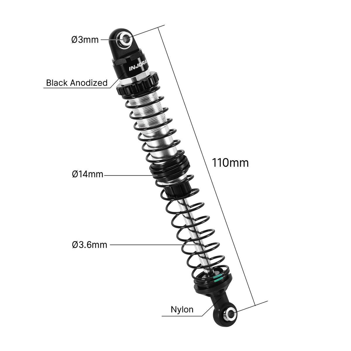 INJORA DRX 110mm bottom rod end nylon provides flexible linkage.