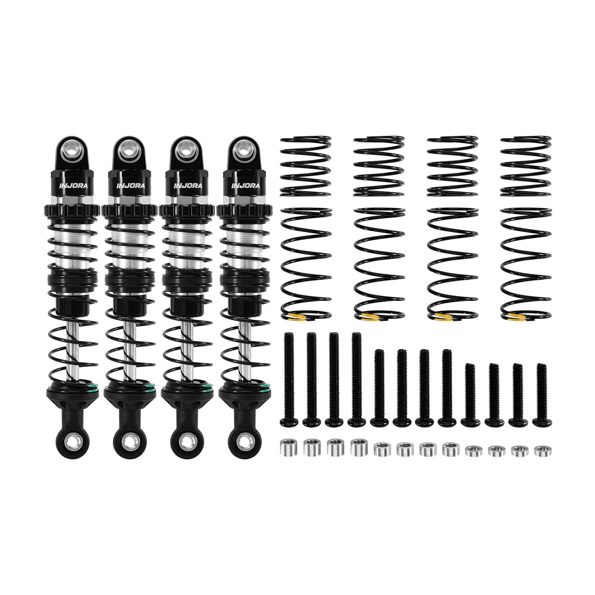 INJORA DRX 80mm dual-rate shocks kit with aluminum bodies for reliable off-road damping
