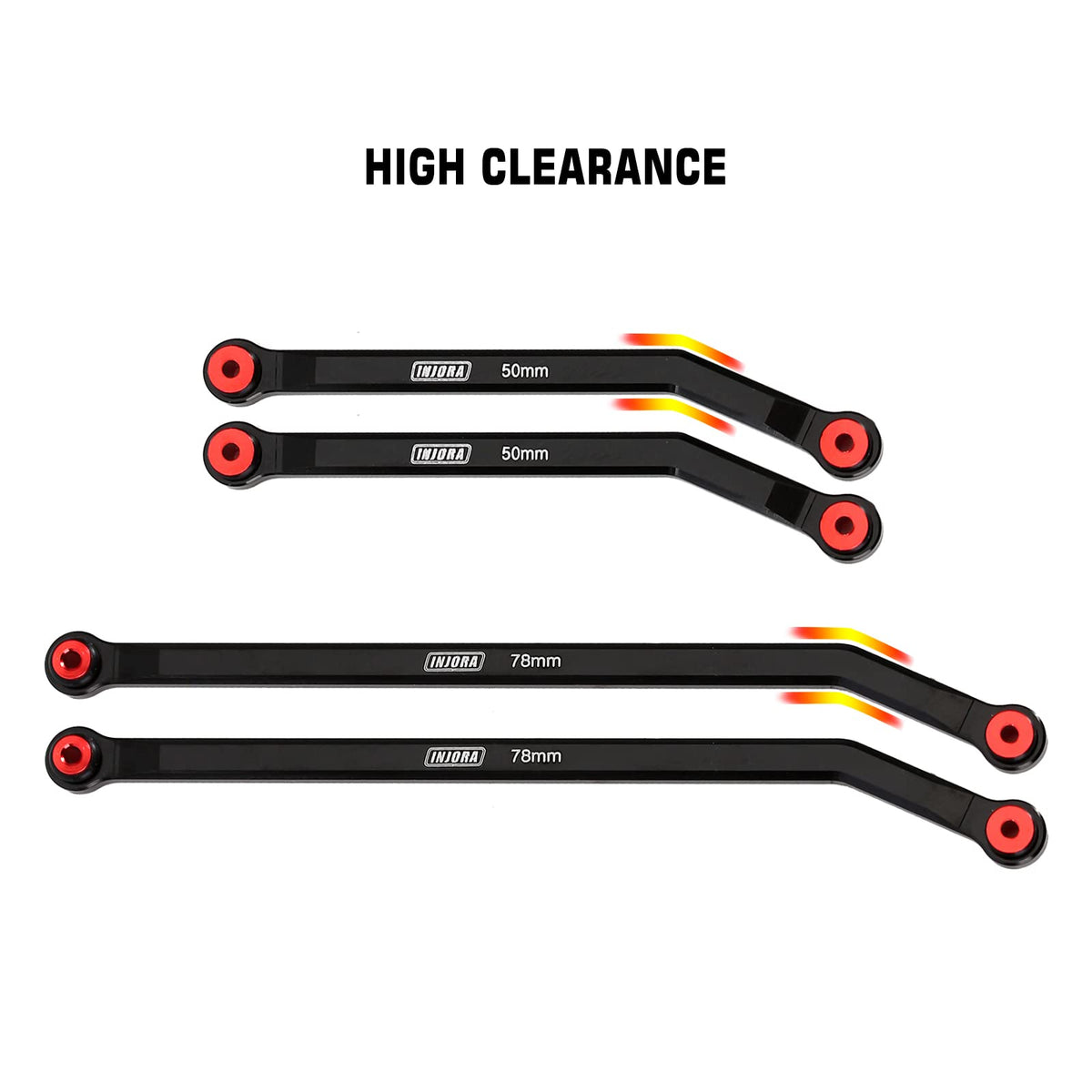 INJORA front aluminum links lift the drive train away from rubbing on the Gladiator.