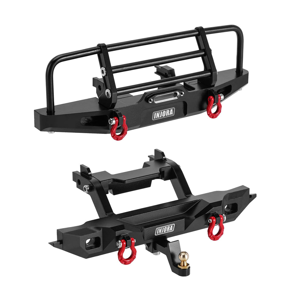 INJORA front bumper with LED lights for 1/18 TRX4M Defender enhances protection.