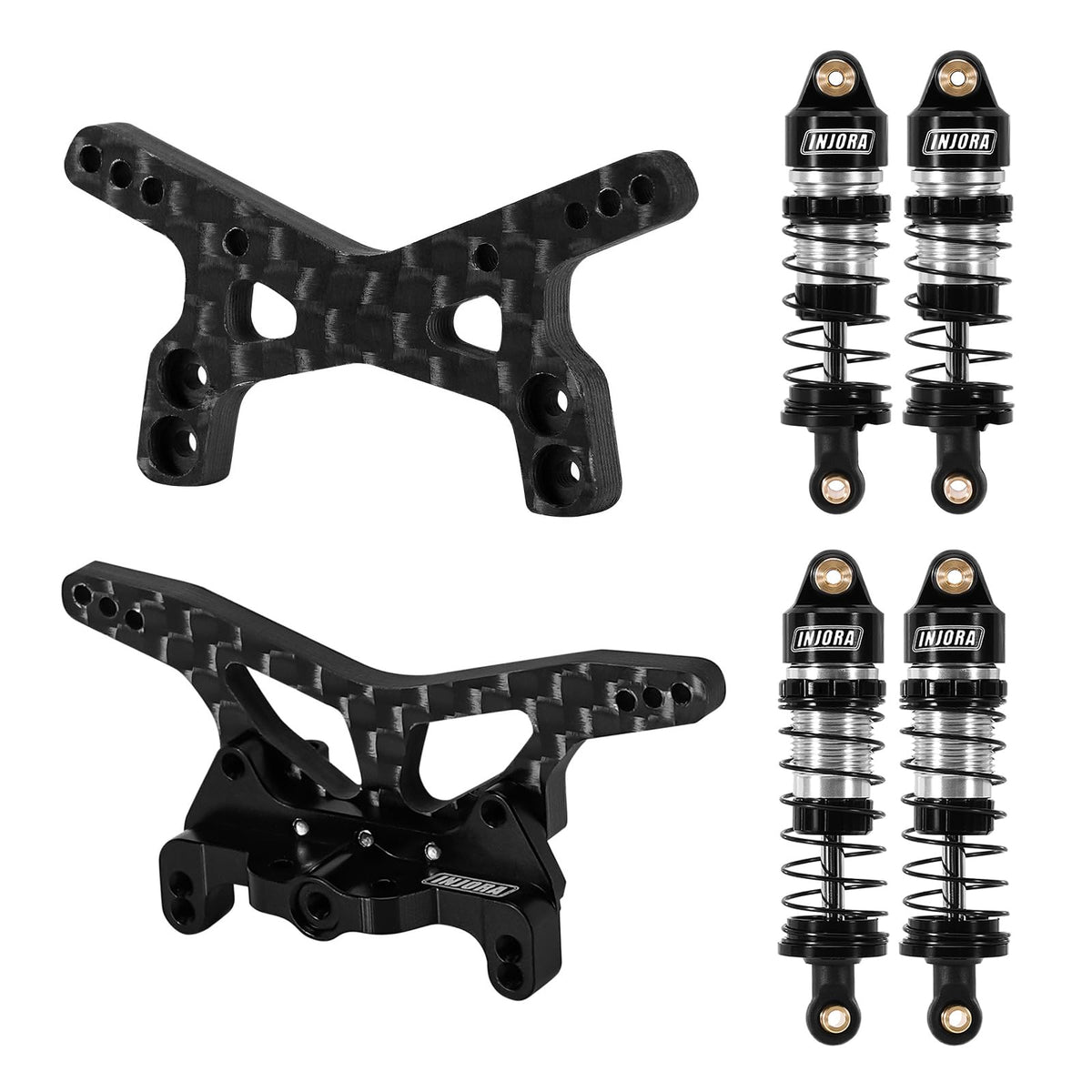 INJORA front carbon shock tower for Losi Micro-B improves front-end rigidity.