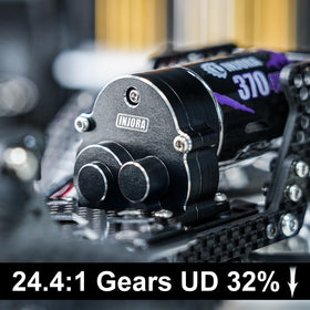 INJORA 24.4:1 metal gears with underdrive 32% for precise gearing.