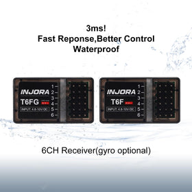 INJORA Gyro remote inside receiver demonstrates advanced stabilization for tricky terrains.
