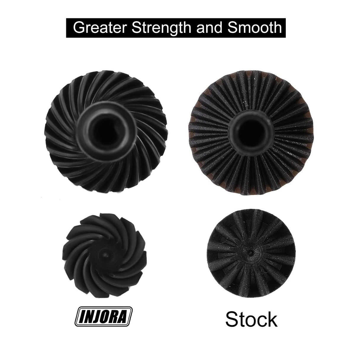 INJORA helix gear teeth detail indicates smoother engagement under load