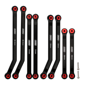 INJORA high clearance front 4-links set mounted on SCX24 for enhanced articulation.