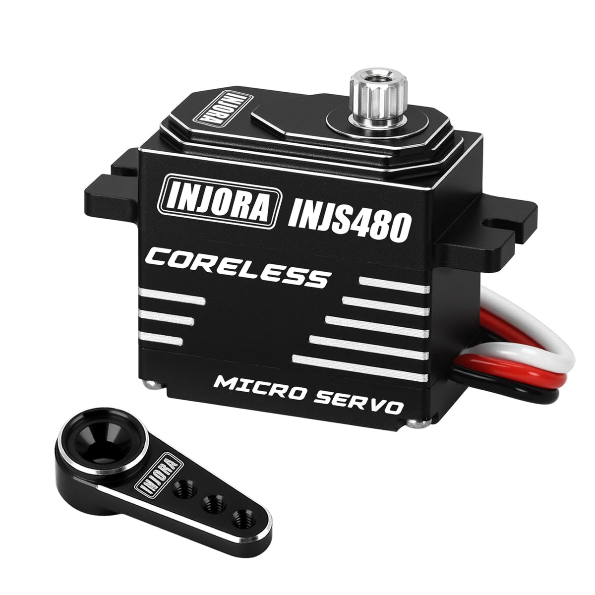 INJORA INJS480 coreless servo shown for compact, precise steering in 1/24 RC crawlers