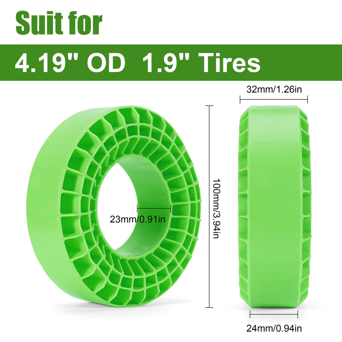 Close-up of INJORA foam inserts showing enhanced sidewall support and tire shape retention.