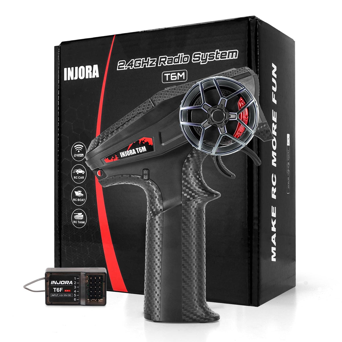 INJORA INT-T6M transmitter ready for precise on-the-go RC control.