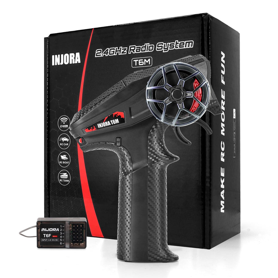 INJORA INT-T6M transmitter ready for precise on-the-go RC control.