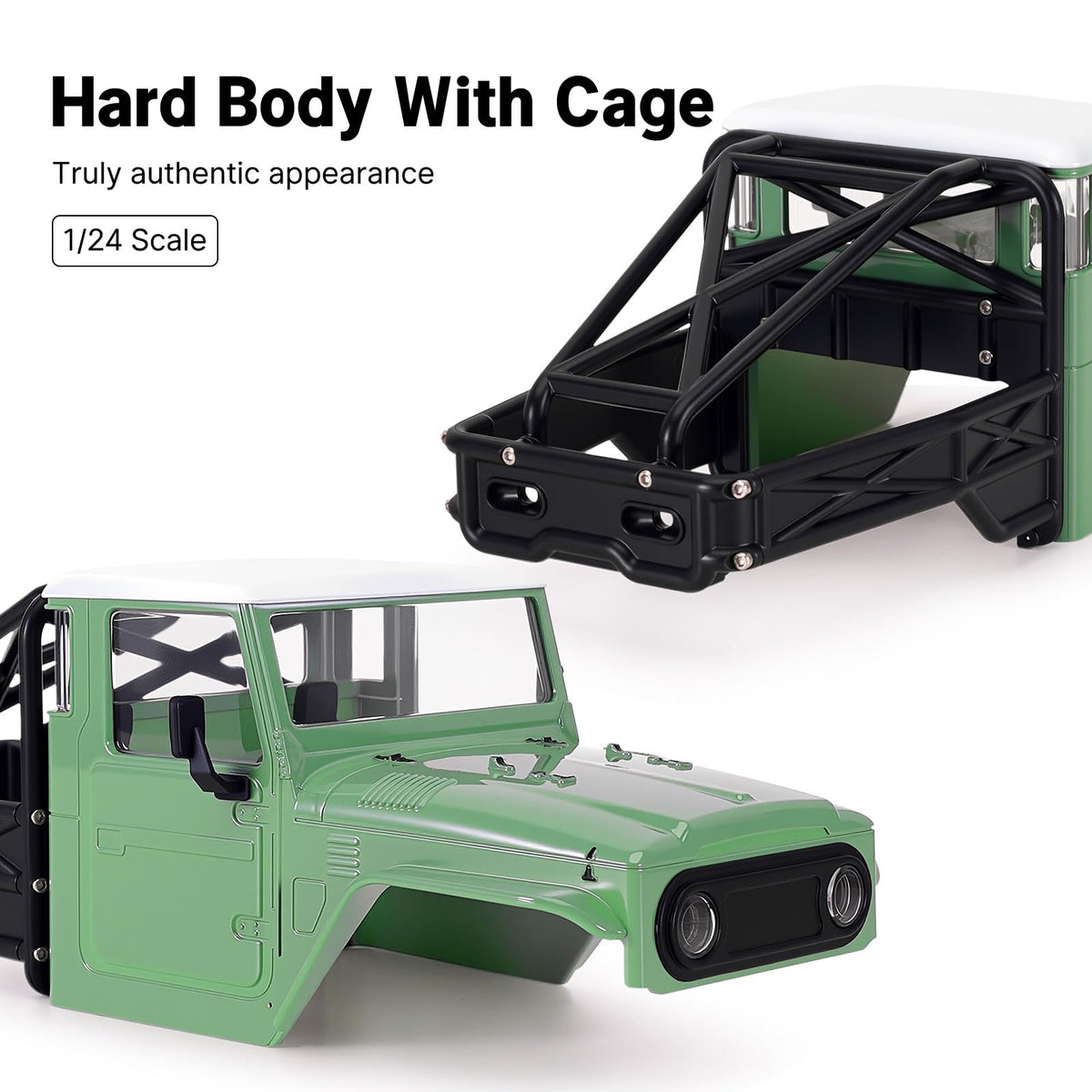 INJORA IR40-24 rear cage view emphasizes protective roll cage realism.