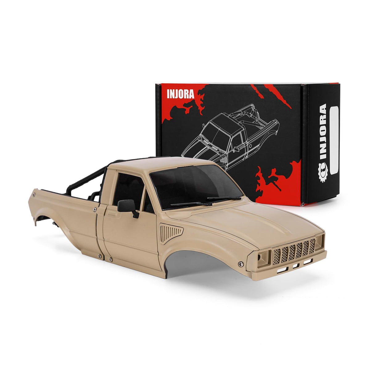 INJORA IR60-24 pickup hard body sandy taupe for 1/24 RC crawlers; easy visual customization.