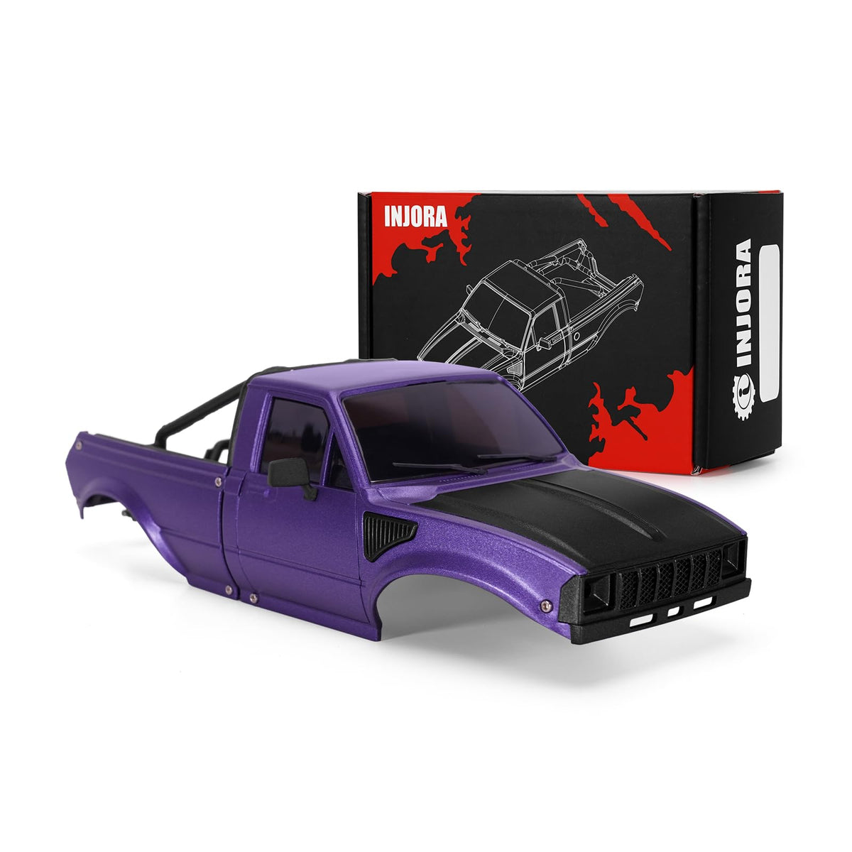 INJORA IR60-24 pickup hard body shell with bed rack for rugged realism on 1/24 crawlers