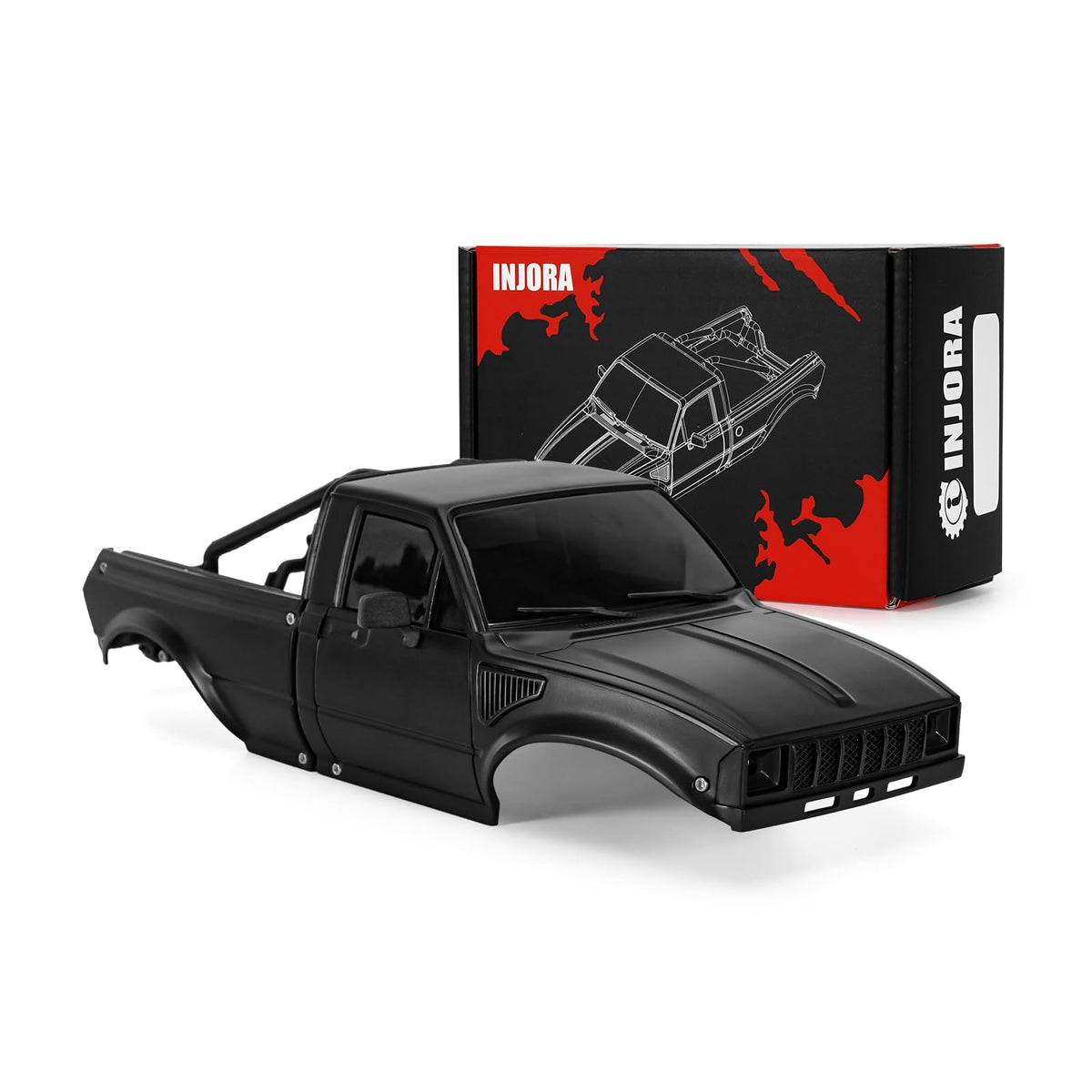 INJORA IR60-24 pickup hard body shell with bed rack adds scale realism to 1/24 RC crawlers