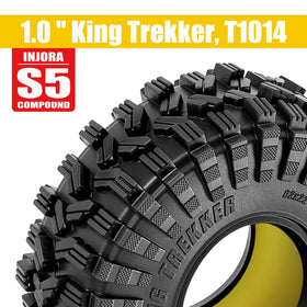 INJORA King Trekker tire side lugs detail demonstrating stability on uneven terrain.