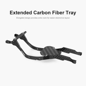INJORA LCG aluminum chassis carbon fiber tray closeup shows extended tray