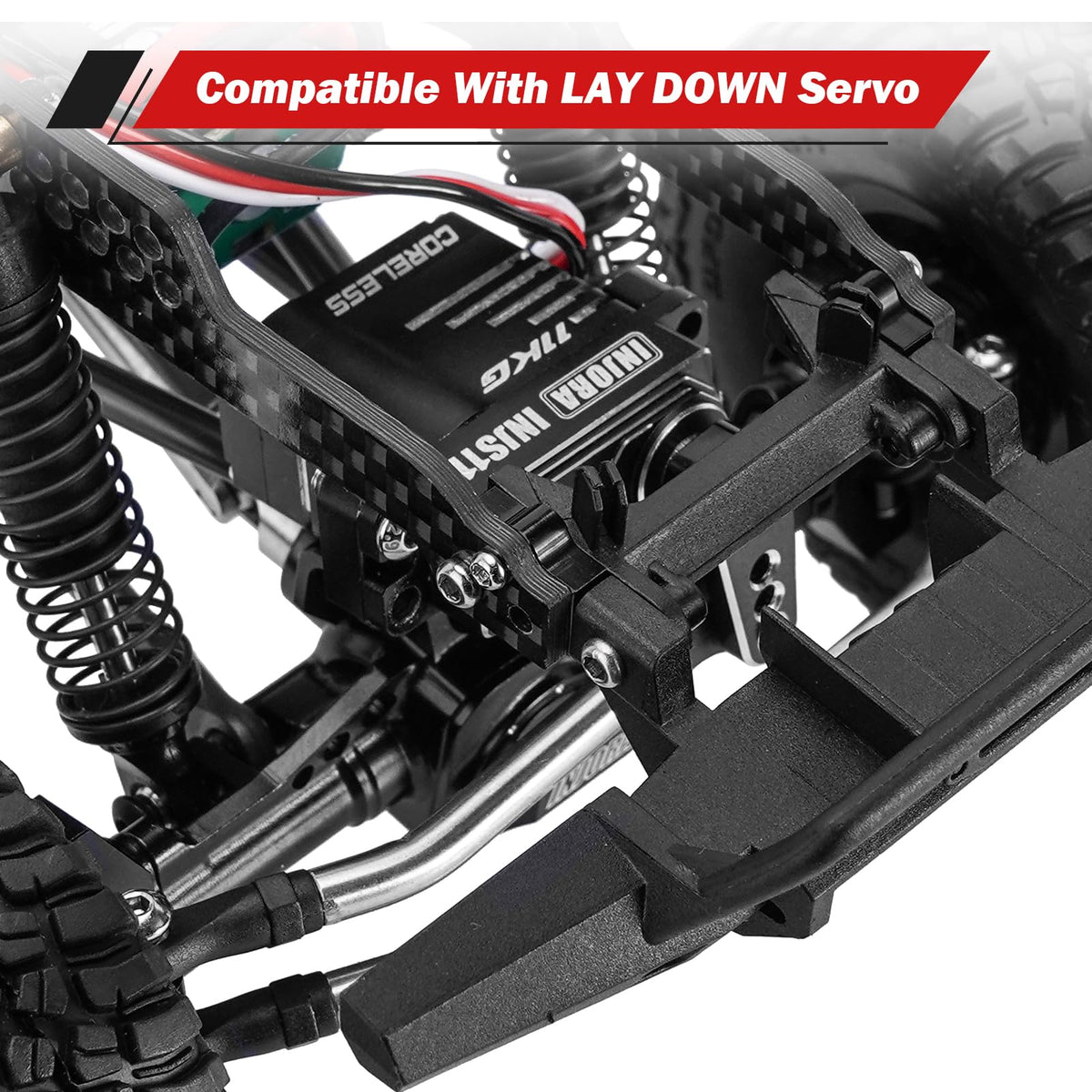 INJORA low center of gravity chassis enhances stability on rough terrain.