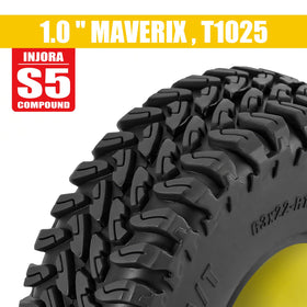 Close-up of INJORA MAVERIX M/T tire tread blocks for enhanced terrain bite