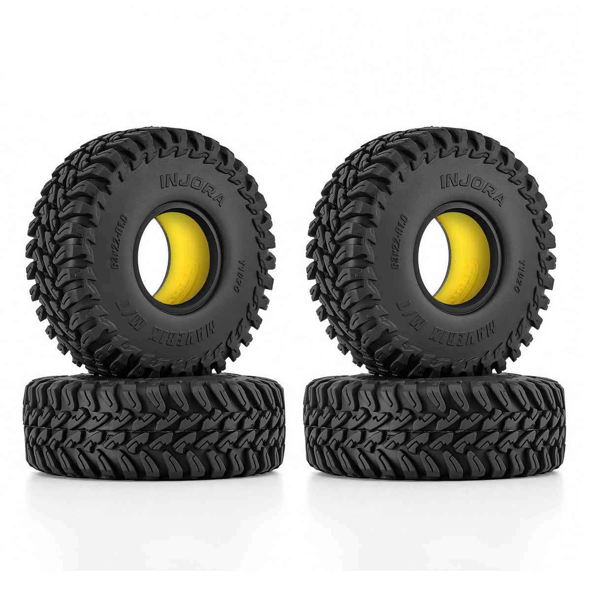INJORA MAVERIX M/T tires 63x22mm with rugged tread for off-road grip on micro crawlers