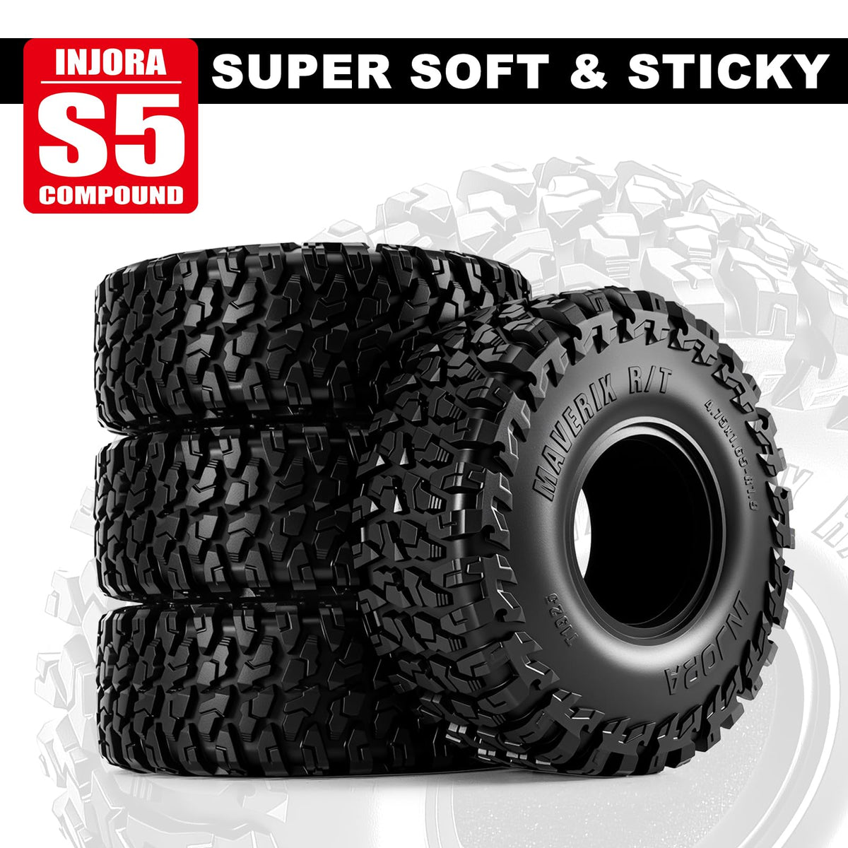 INJORA MAVERIX R/T tires pack shot shows four-tire set