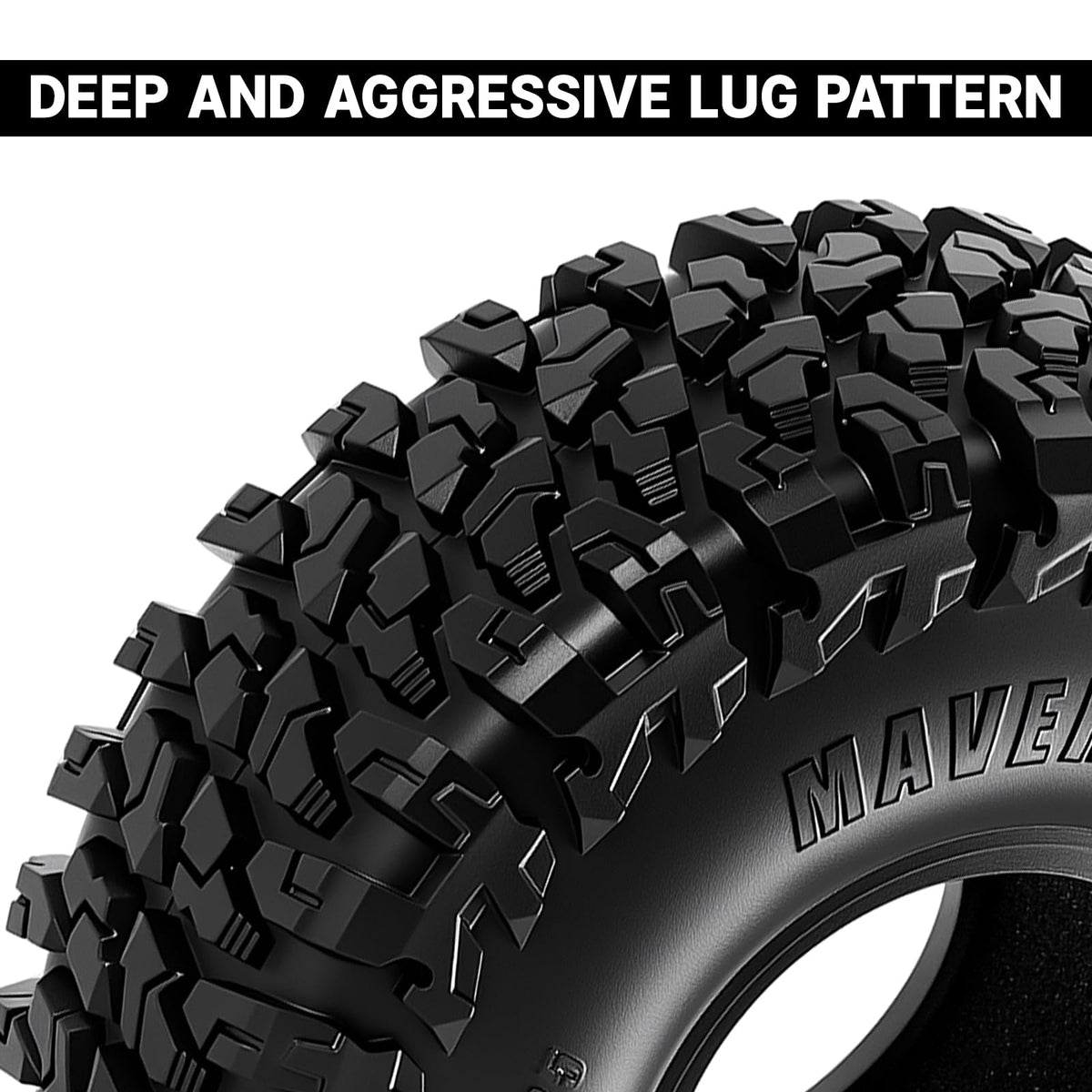 INJORA MAVERIX R/T tires side profile emphasizes stability on inclines