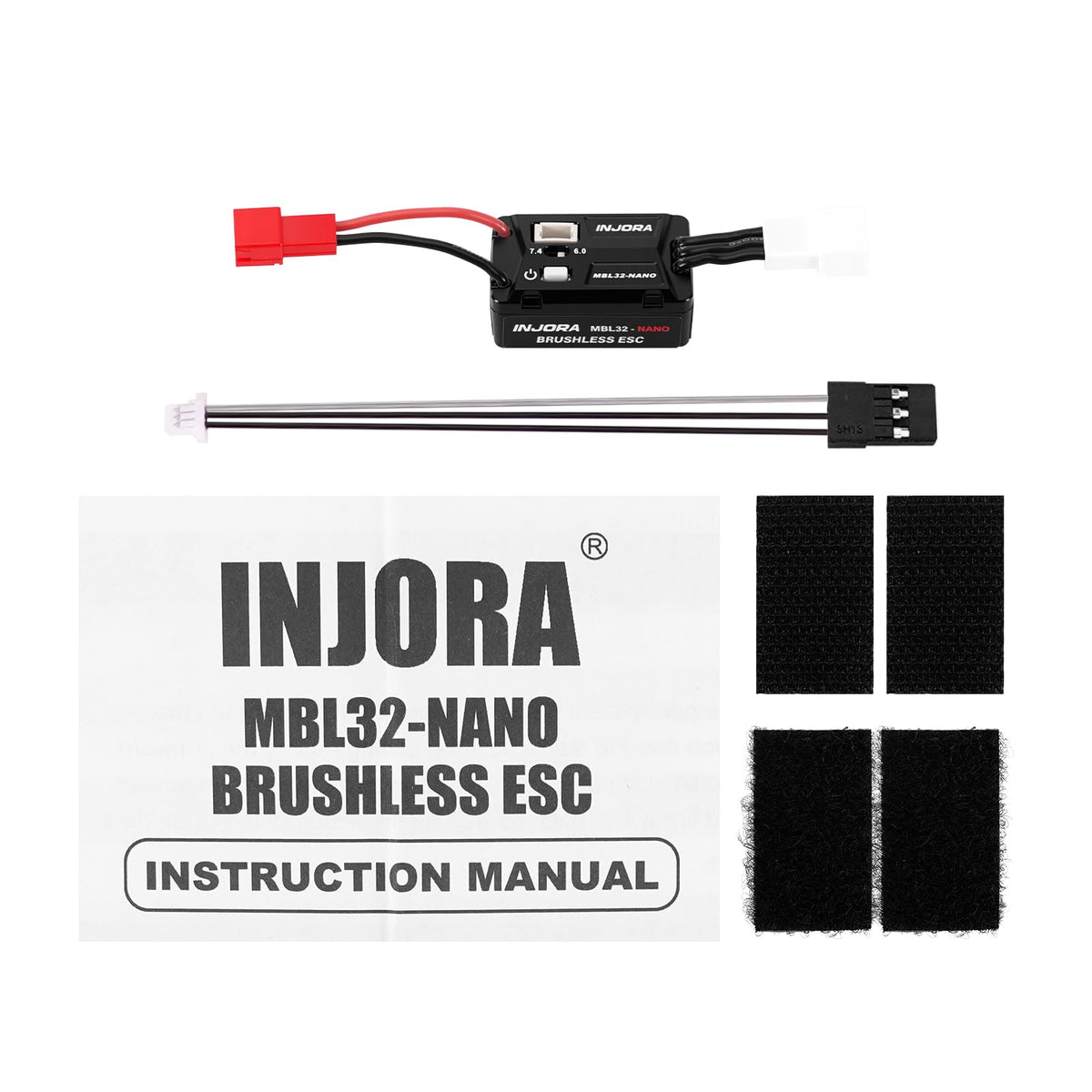 INJORA MBL32-NANO ESC side detail showing compact design for clean installs