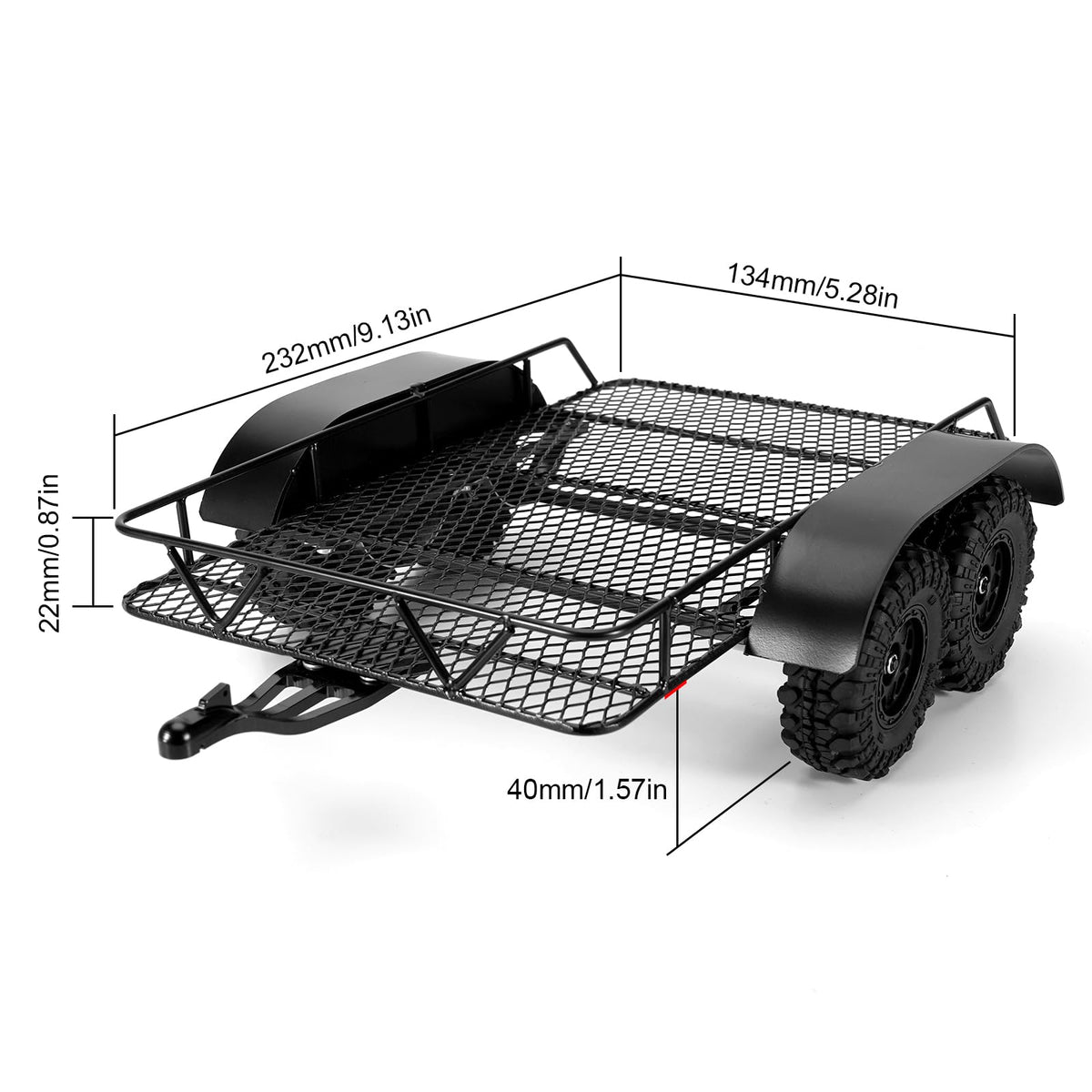 INJORA metal hitch trailer rear view highlights dual-axle stability in use