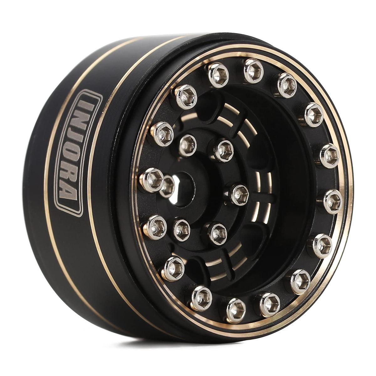 INJORA negative offset 3.15mm beadlock yields a wider stance for stability.