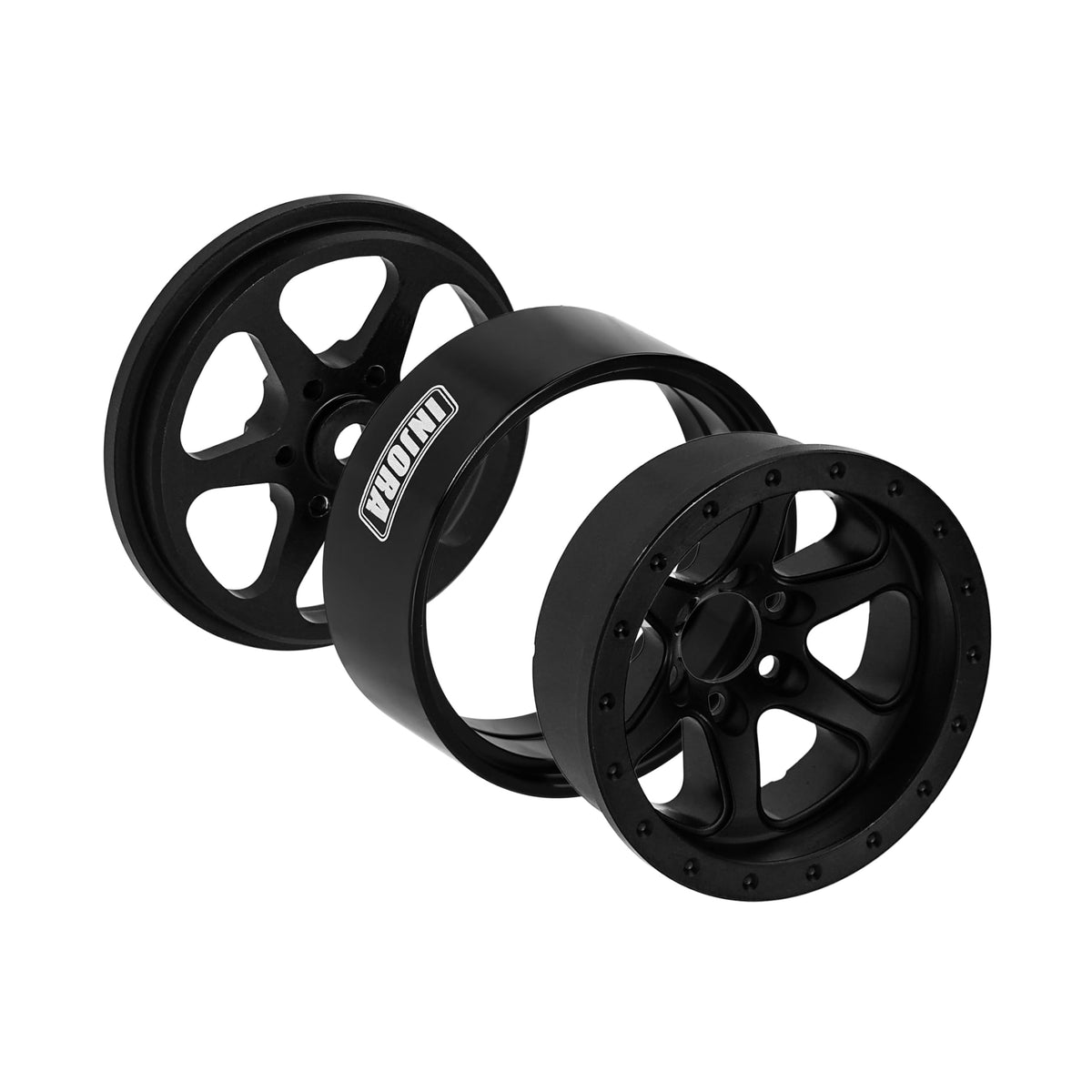 INJORA negative offset beadlock enhances stable stance on uneven trails.
