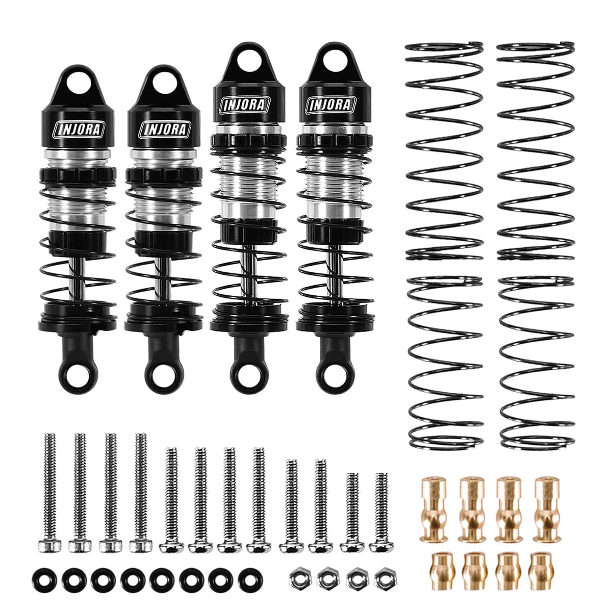 INJORA nylon bottom rod ends add flexibility at articulation points.