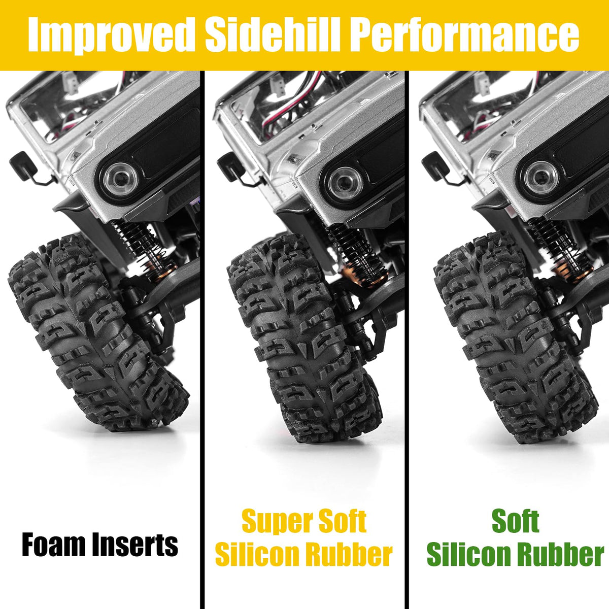 INJORA off-road grip test on loose gravel shows improved traction.
