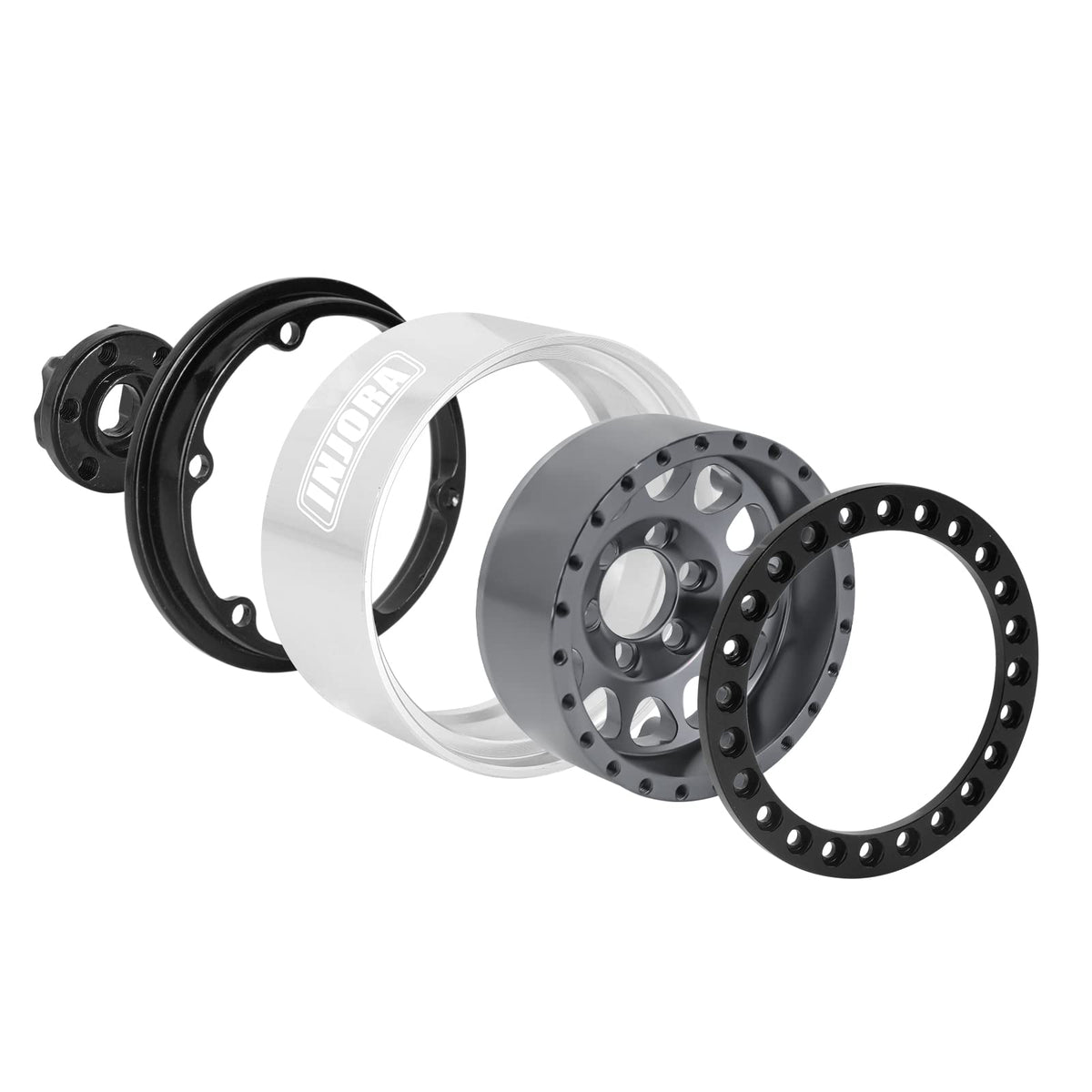 INJORA offset -10.4mm widens wheel spacing for stability.