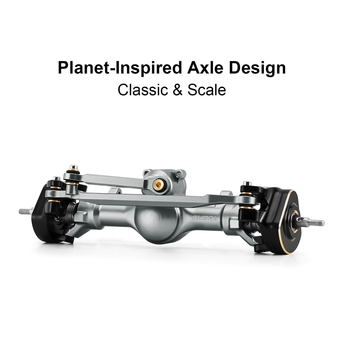 INJORA planet-inspired axle design adds authentic look and precise alignment for rugged terrain.