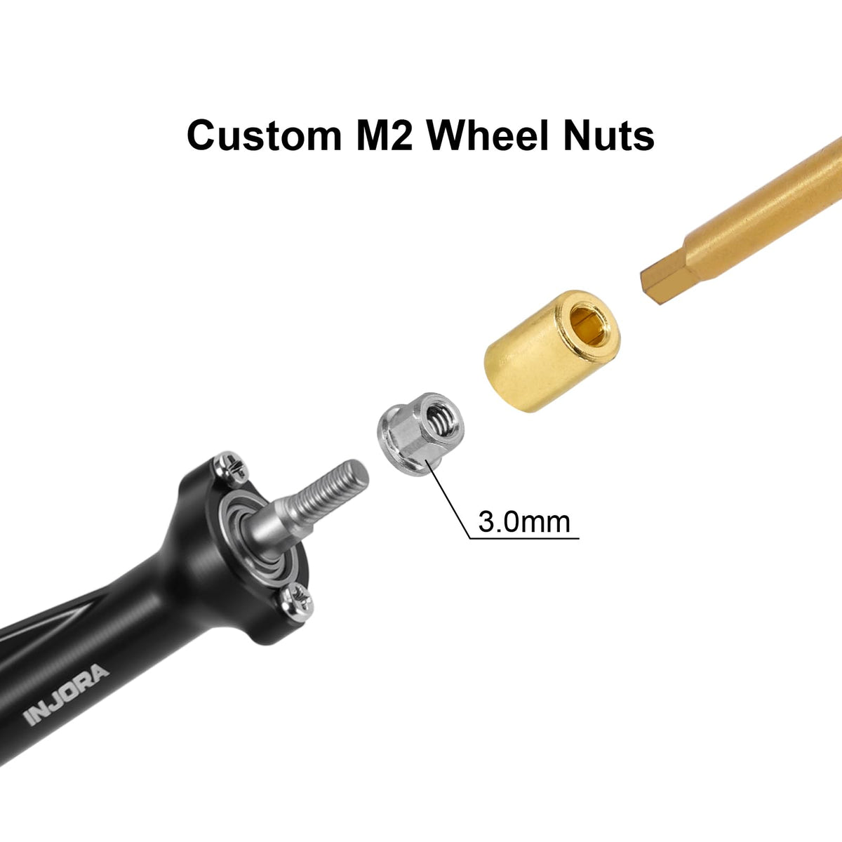 INJORA plus3mm planet axles front axle differential housing highlights scale aesthetics.