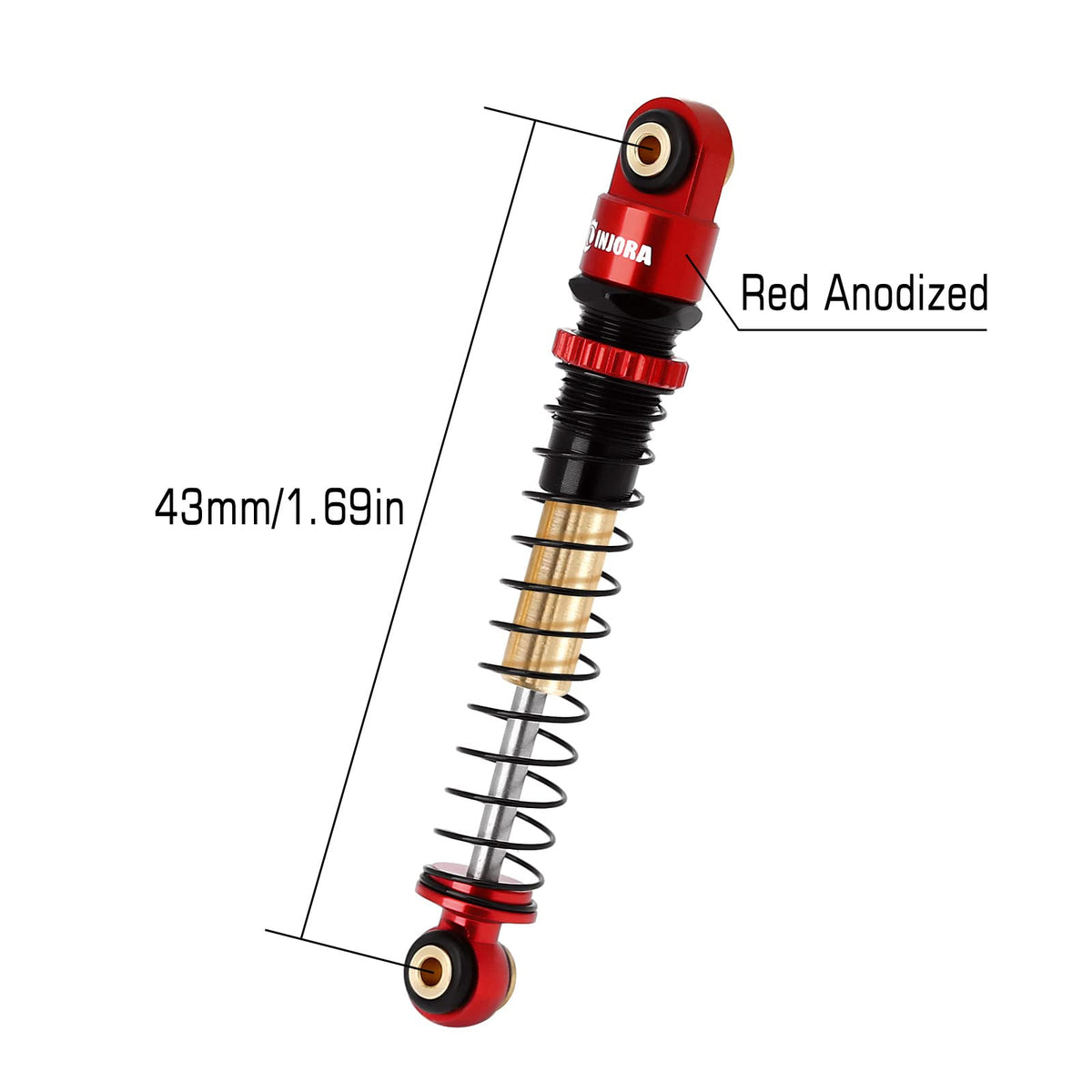 INJORA RC crawler shock damper for Axial SCX24 Deadbolt in red, delivering smooth damping.