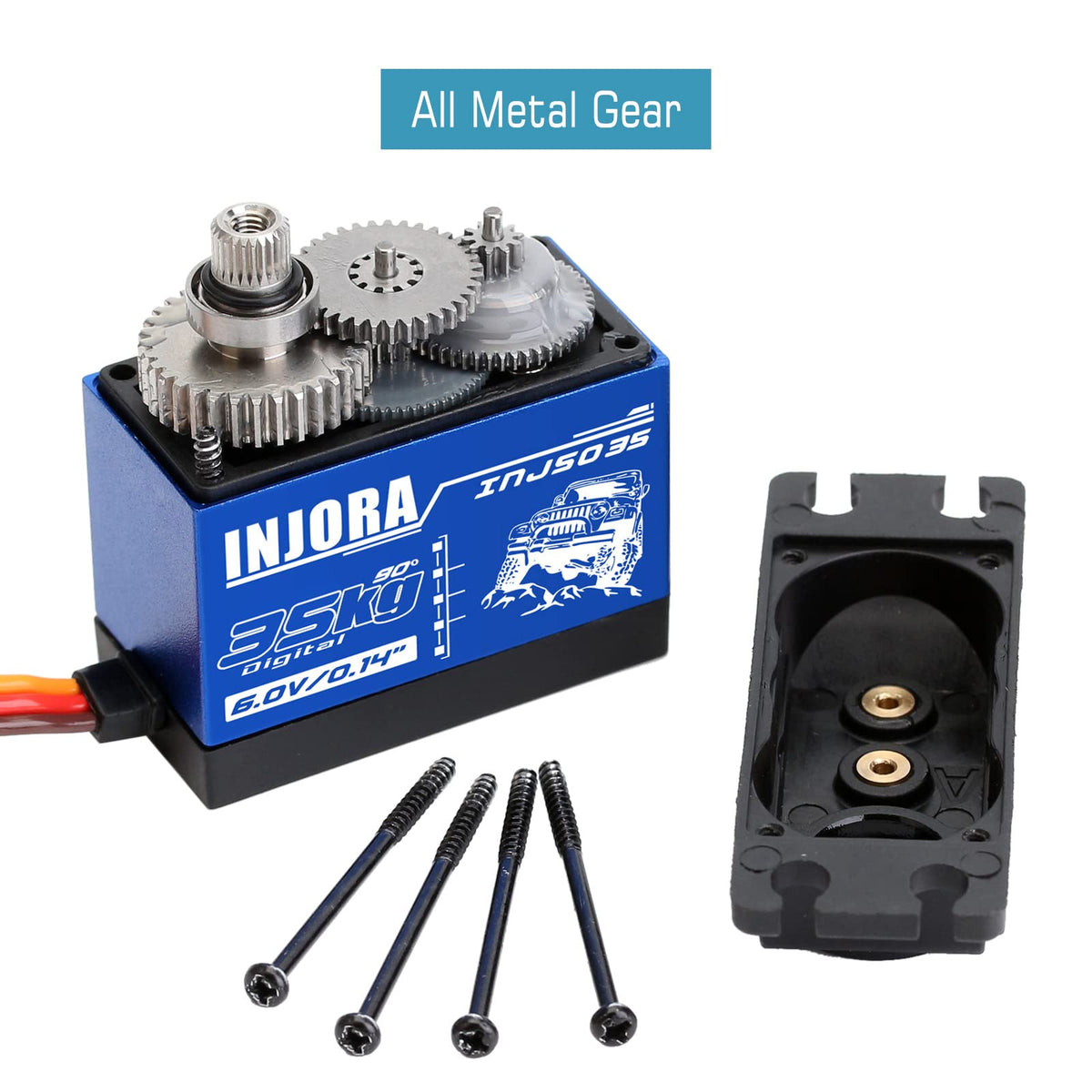 INJORA RC Servo 35kg torque metal gears emphasize durability and low-noise operation.