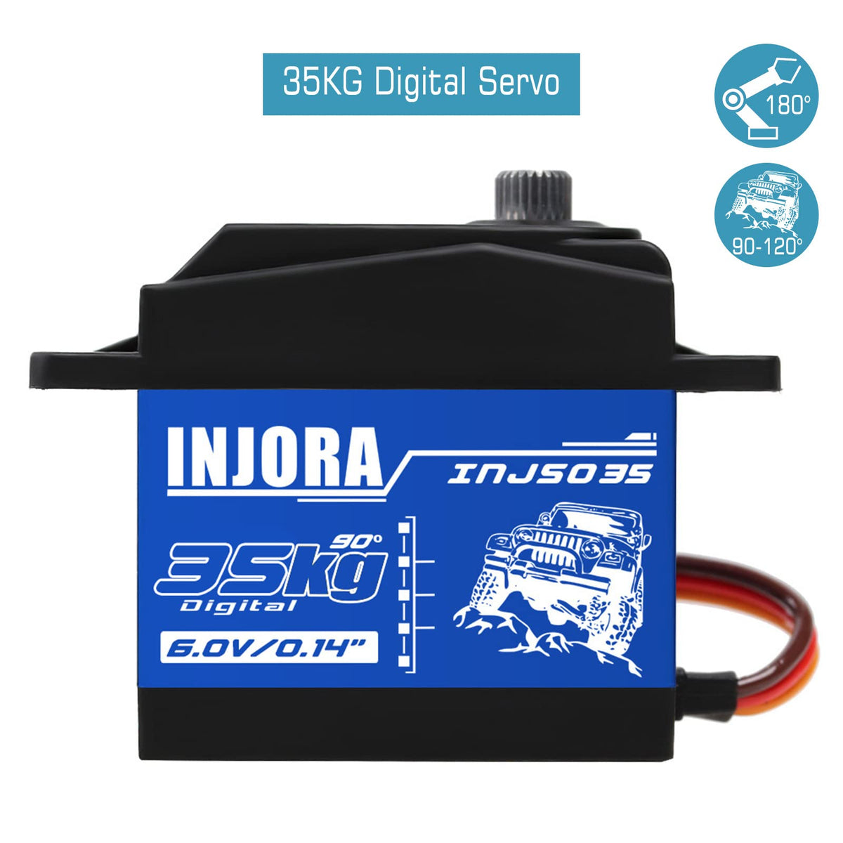 INJORA RC Servo 35kg torque rotation range 90-120 degrees enables precise control.